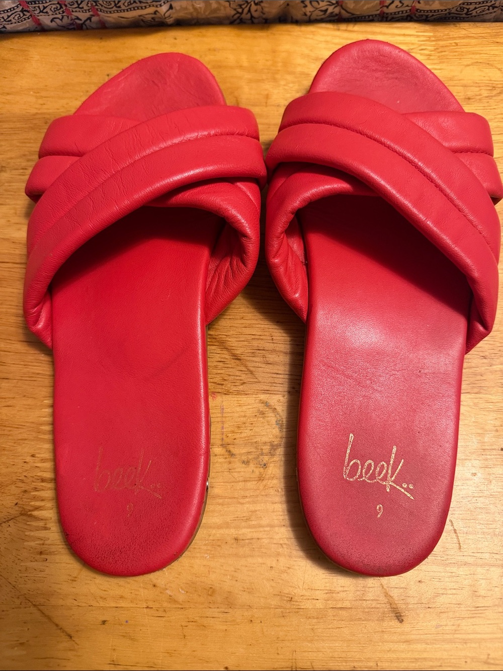 beek Red Twisted-Band Padded Slide Sandals